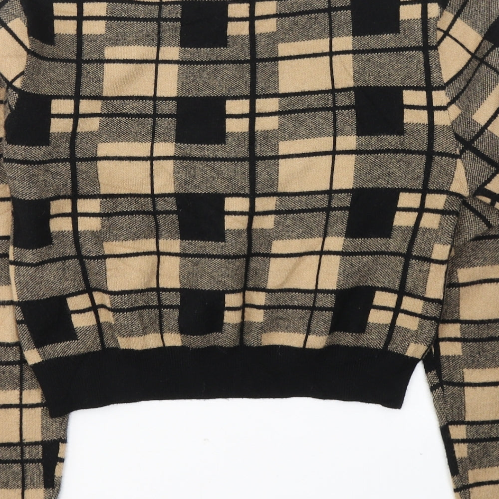 Primark Womens Beige Round Neck Plaid Acrylic Pullover Jumper Size 10