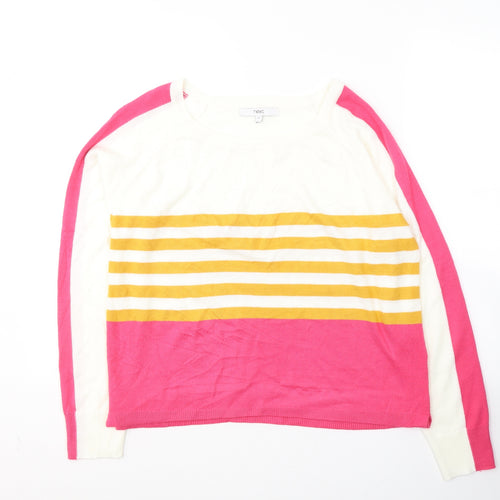 NEXT Womens White Round Neck Striped Acrylic Pullover Jumper Size 12