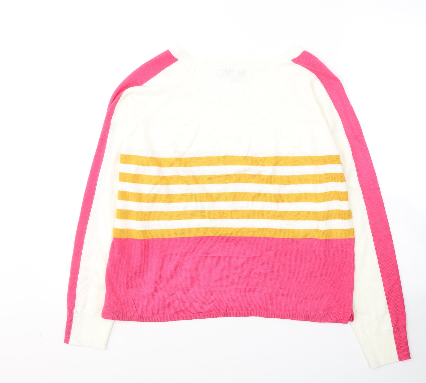 NEXT Womens White Round Neck Striped Acrylic Pullover Jumper Size 12