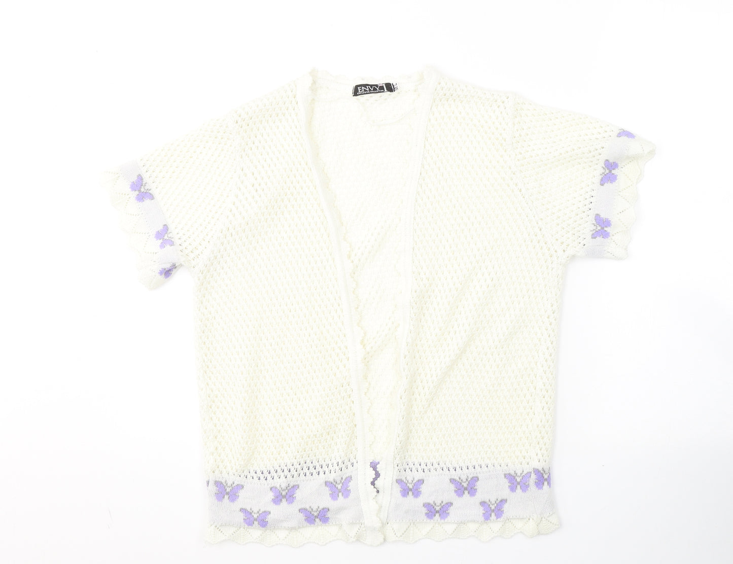 Envy Womens White Round Neck  Nylon Cardigan Jumper Size M
