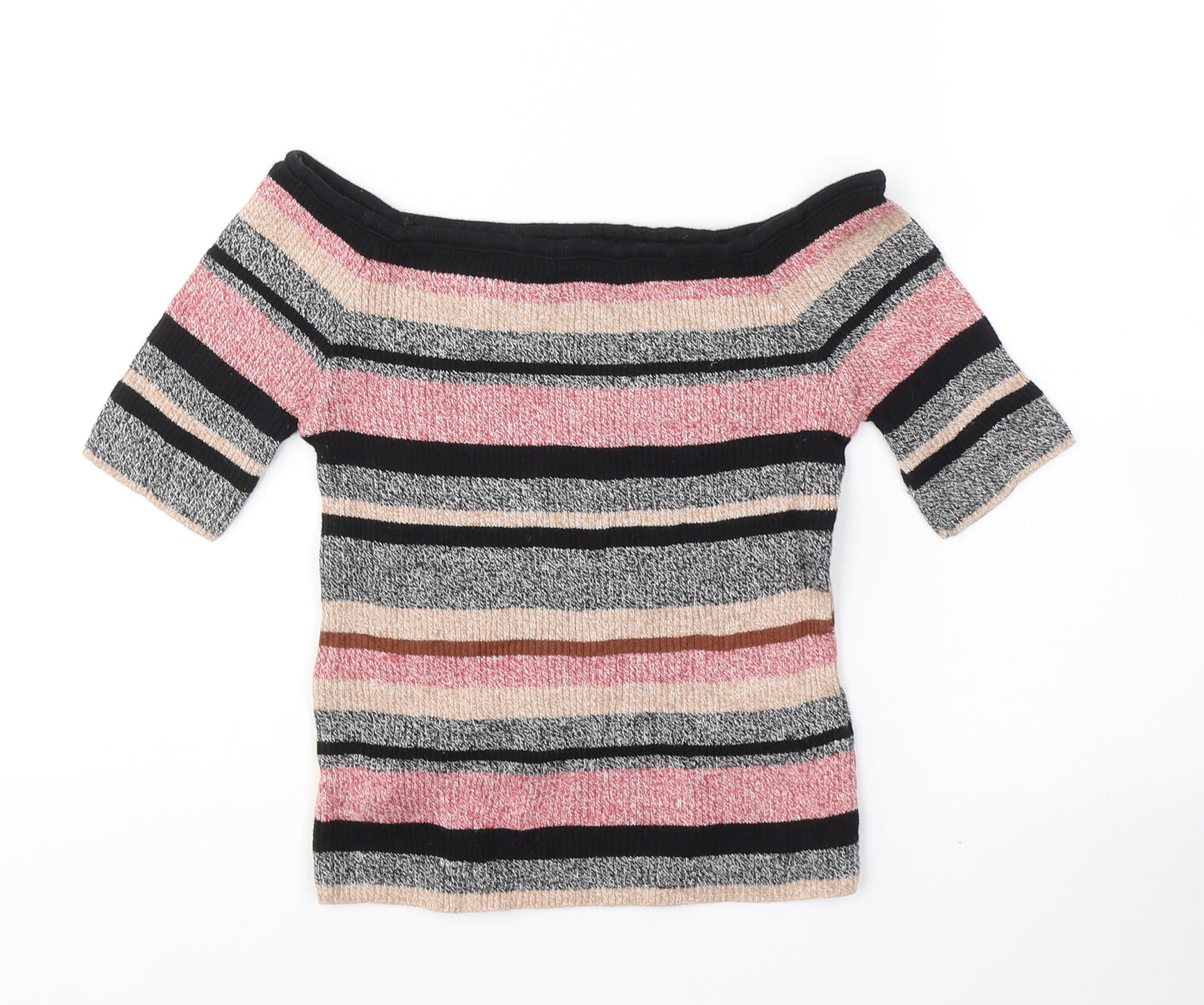 Atmosphere Womens Multicoloured Boat Neck Striped Nylon Pullover Jumper Size 10   - cold shoudler