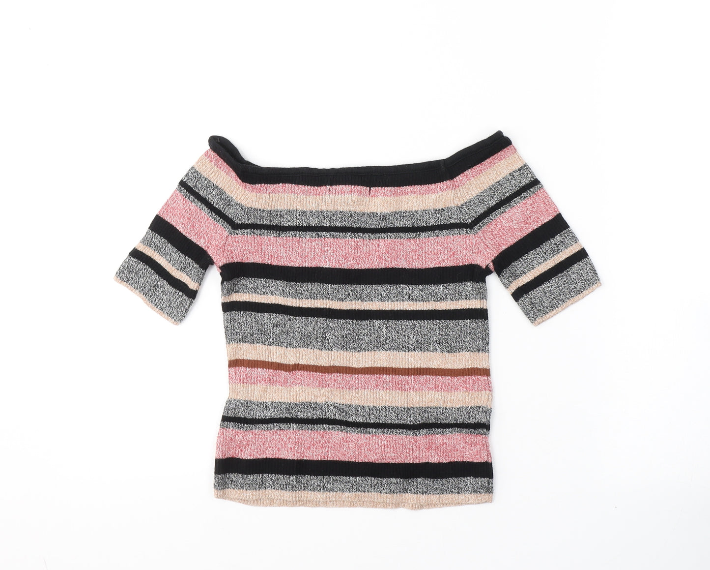 Atmosphere Womens Multicoloured Boat Neck Striped Nylon Pullover Jumper Size 10   - cold shoudler