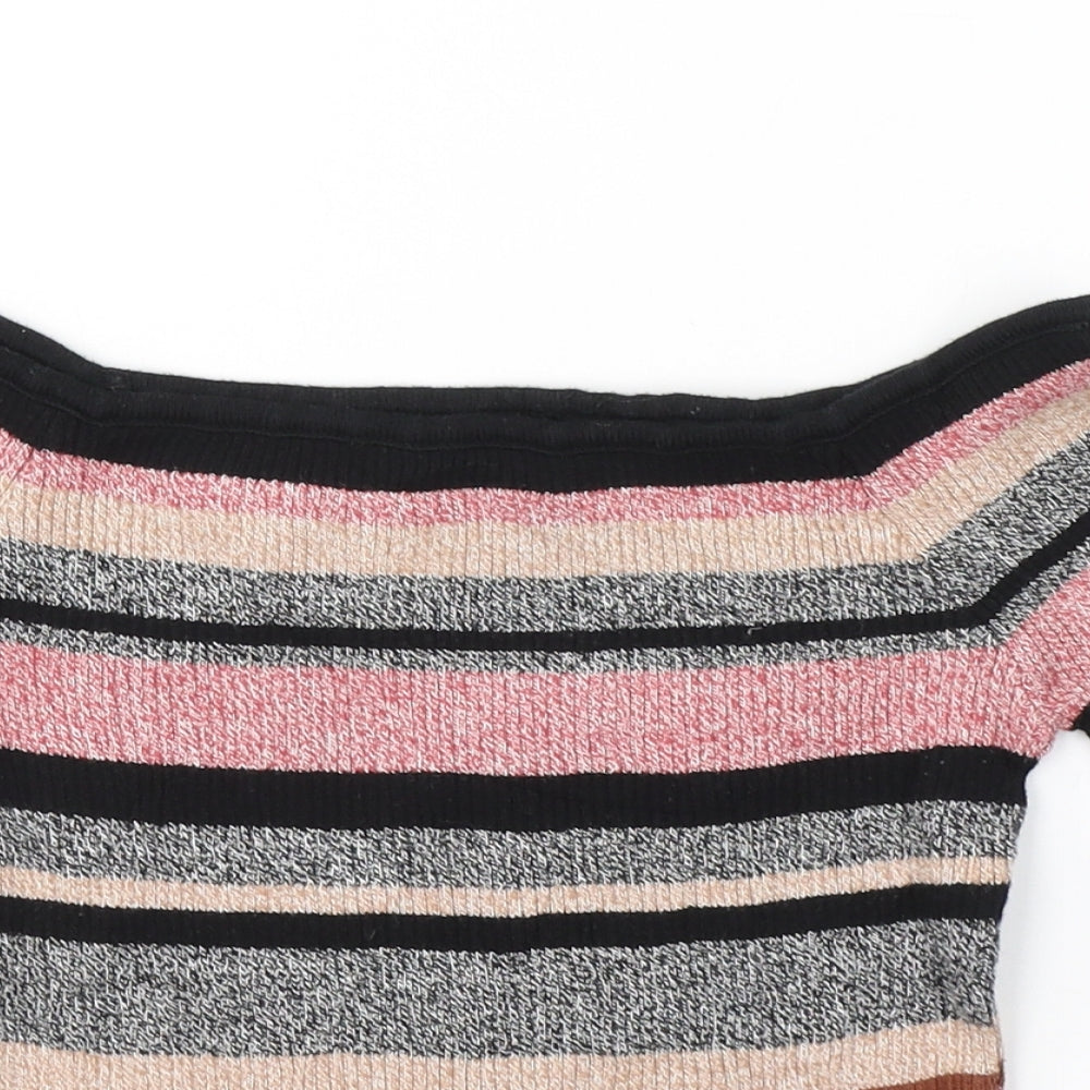 Atmosphere Womens Multicoloured Boat Neck Striped Nylon Pullover Jumper Size 10   - cold shoudler