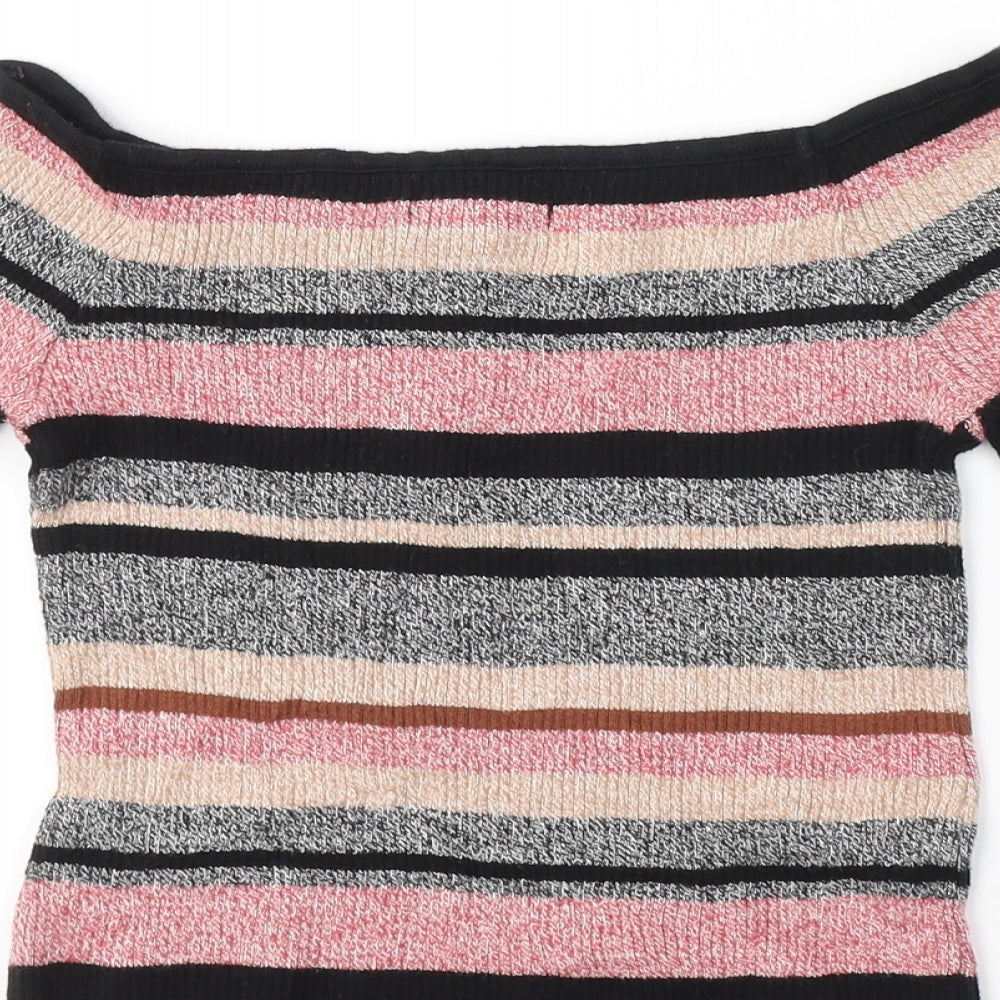 Atmosphere Womens Multicoloured Boat Neck Striped Nylon Pullover Jumper Size 10   - cold shoudler