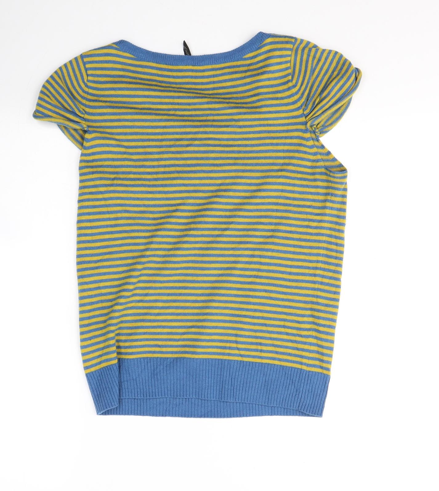 Topshop Womens Yellow Round Neck Striped Acrylic Pullover Jumper Size 12
