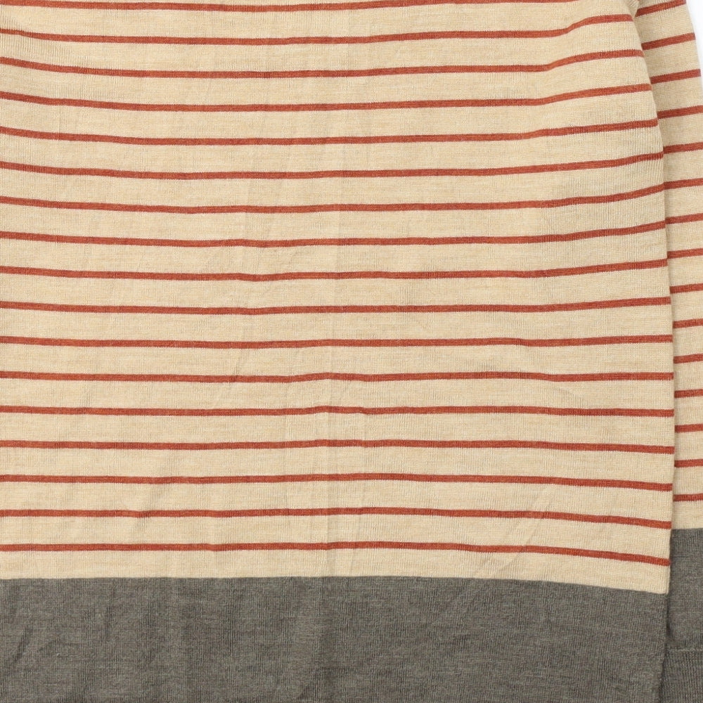 Orvis Womens Beige Round Neck Striped Wool Pullover Jumper Size S   - side slits