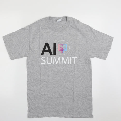 Gildan Mens Grey  Cotton  T-Shirt Size S Crew Neck  - AI Summit