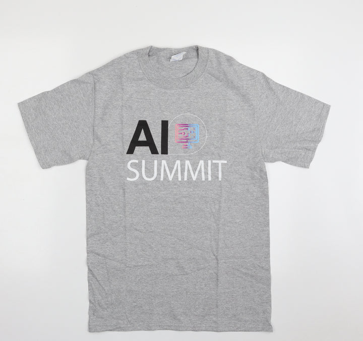 Gildan Mens Grey Cotton T-Shirt Size S Crew Neck - AI Summit