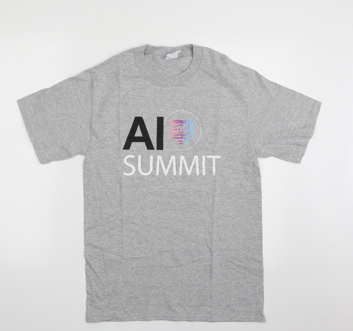Gildan Mens Grey  Cotton  T-Shirt Size S Crew Neck  - AI Summit