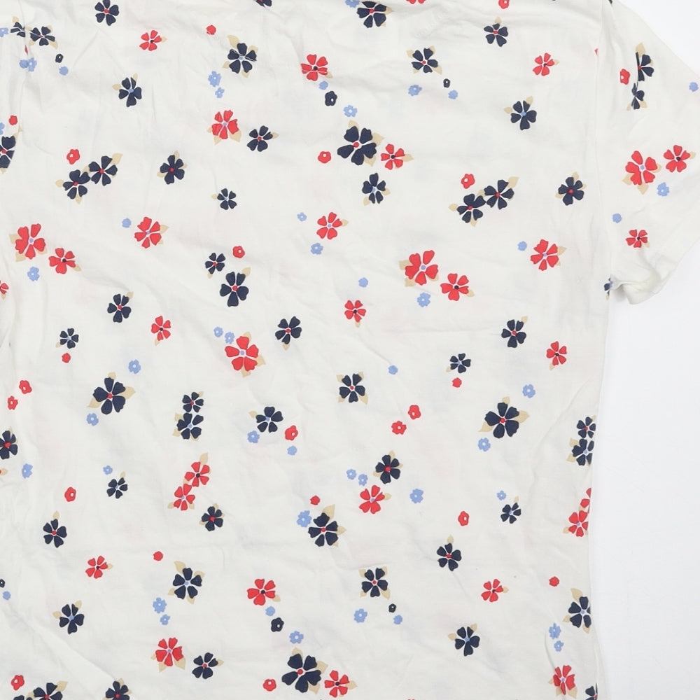 Marks and Spencer Womens White  Cotton Basic T-Shirt Size 12 Crew Neck - Flower