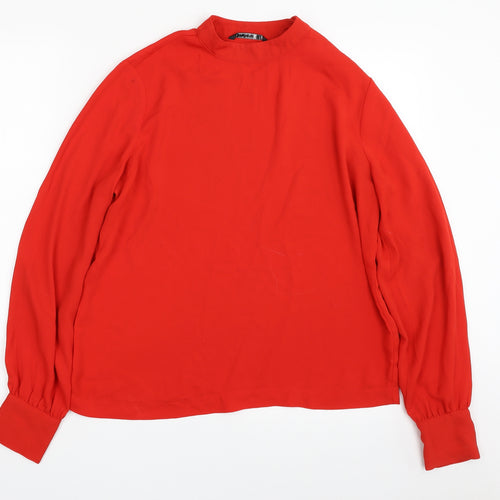 Stradivarius Womens Red  Polyester Basic Blouse Size M High Neck