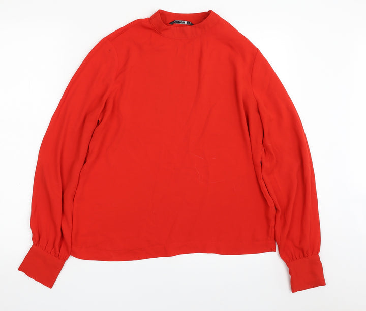 Stradivarius Womens Red Polyester Basic Blouse Size M High Neck