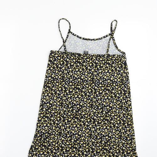 Primark Girls Black Floral Polyester Camisole Tank Size 8-9 Years Square Neck Pullover