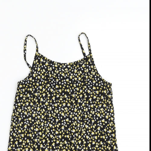 Primark Girls Black Floral Polyester Camisole Tank Size 8-9 Years Square Neck Pullover