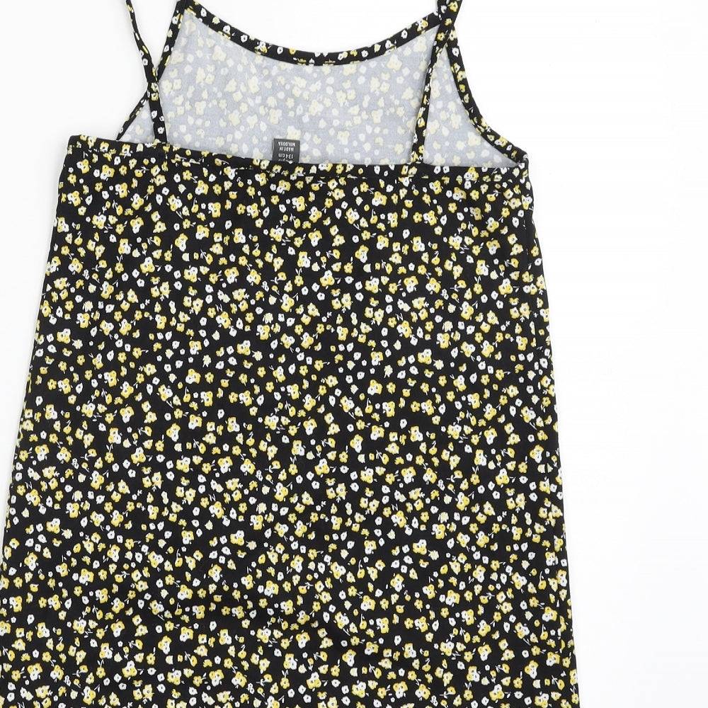 Primark Girls Black Floral Polyester Camisole Tank Size 8-9 Years Square Neck Pullover