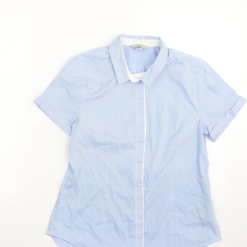 H&M Womens Blue Striped Polyester Basic Button-Up Size 12 Collared