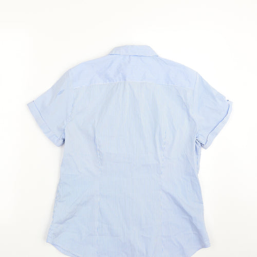 H&M Womens Blue Striped Polyester Basic Button-Up Size 12 Collared