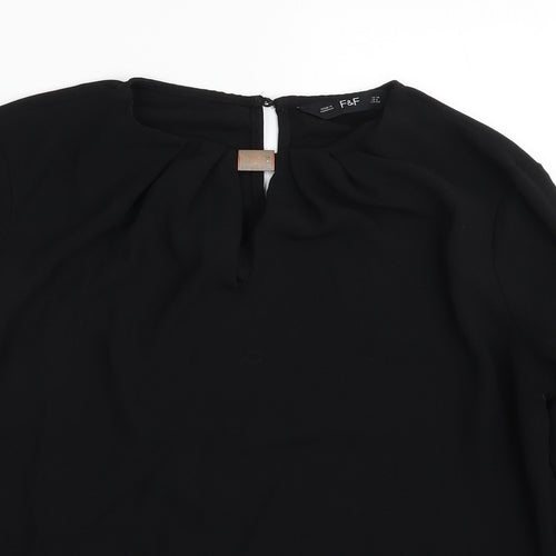 F&F Womens Black  Polyester Basic Blouse Size 10 Round Neck