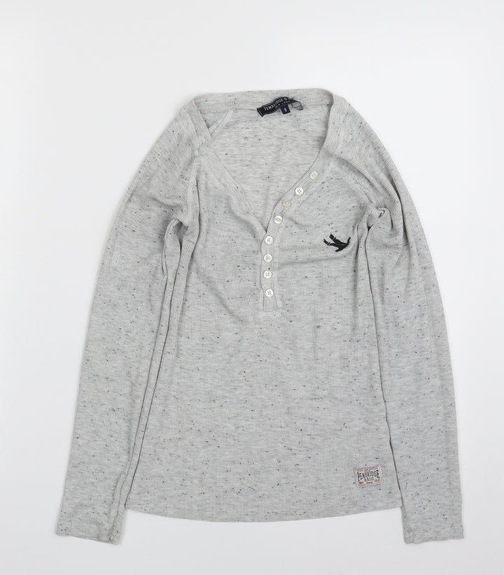 New Look Womens Grey Spotted Cotton Pullover Sweatshirt Size 8  Button