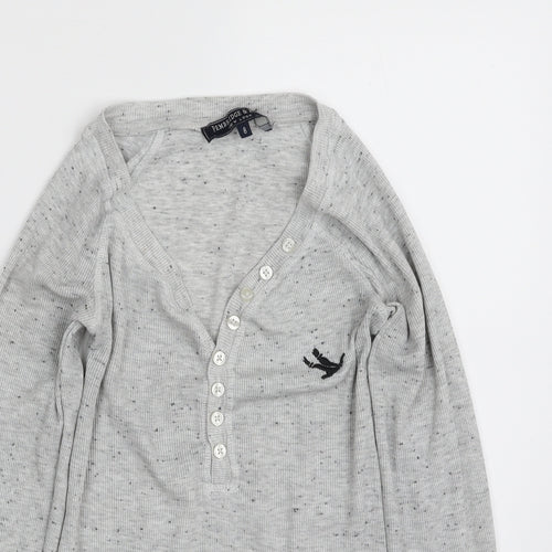 New Look Womens Grey Spotted Cotton Pullover Sweatshirt Size 8  Button