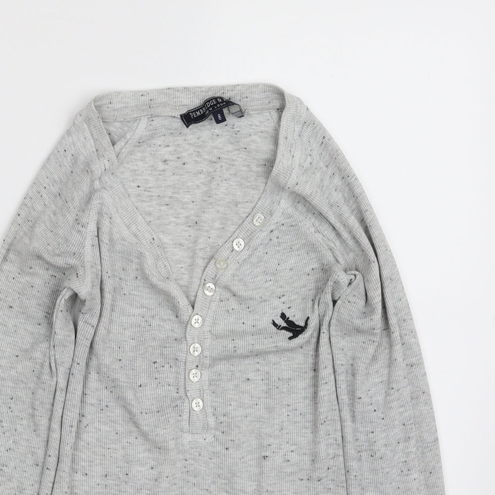 New Look Womens Grey Spotted Cotton Pullover Sweatshirt Size 8  Button