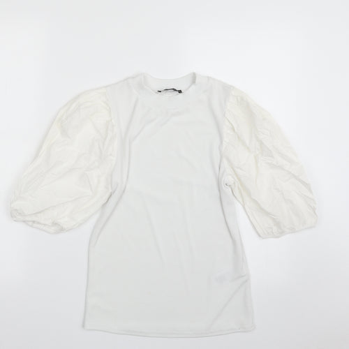 New Look Womens White  Polyester Basic T-Shirt Size 12 High Neck