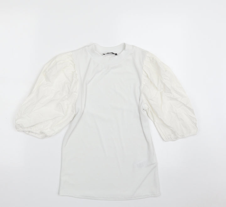 New Look Womens White  Polyester Basic T-Shirt Size 12 High Neck