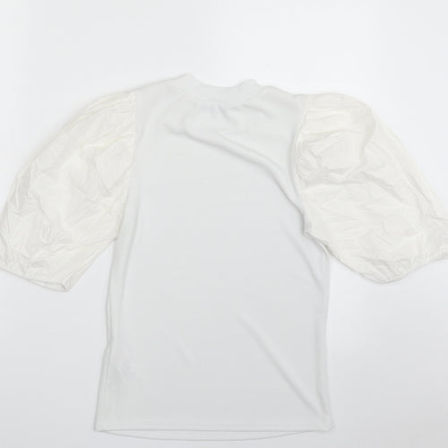 New Look Womens White  Polyester Basic T-Shirt Size 12 High Neck