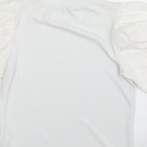 New Look Womens White  Polyester Basic T-Shirt Size 12 High Neck