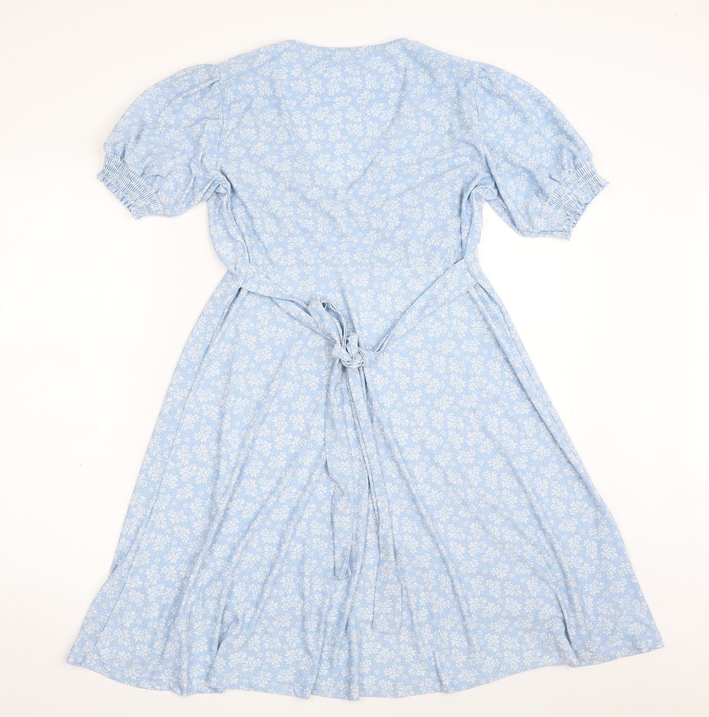 BLUE VANILLA  Womens Blue Floral Polyester Fit & Flare  Size 10  V-Neck Pullover