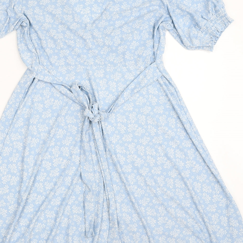 BLUE VANILLA  Womens Blue Floral Polyester Fit & Flare  Size 10  V-Neck Pullover