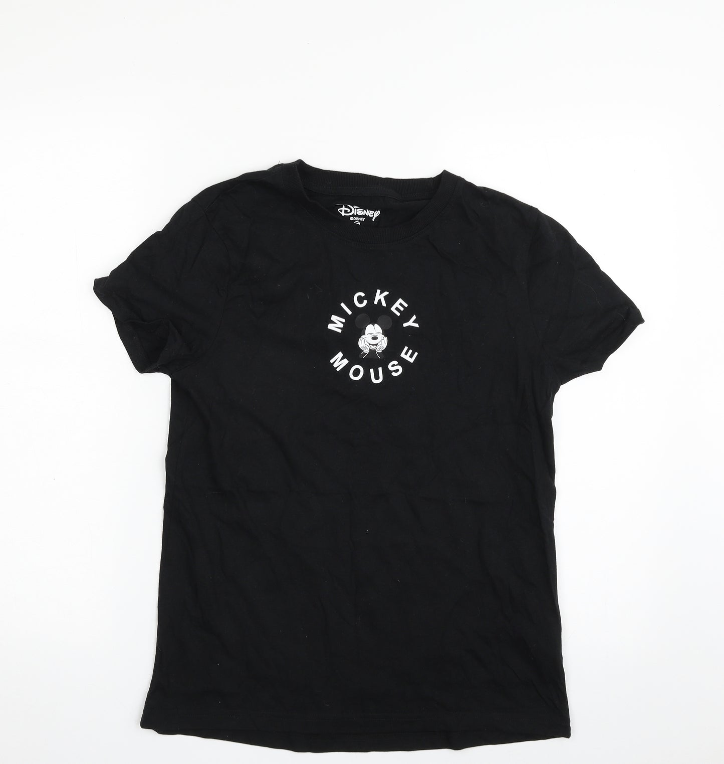 Primark Womens Black  100% Cotton Basic T-Shirt Size 6 Crew Neck - Mickey Mouse