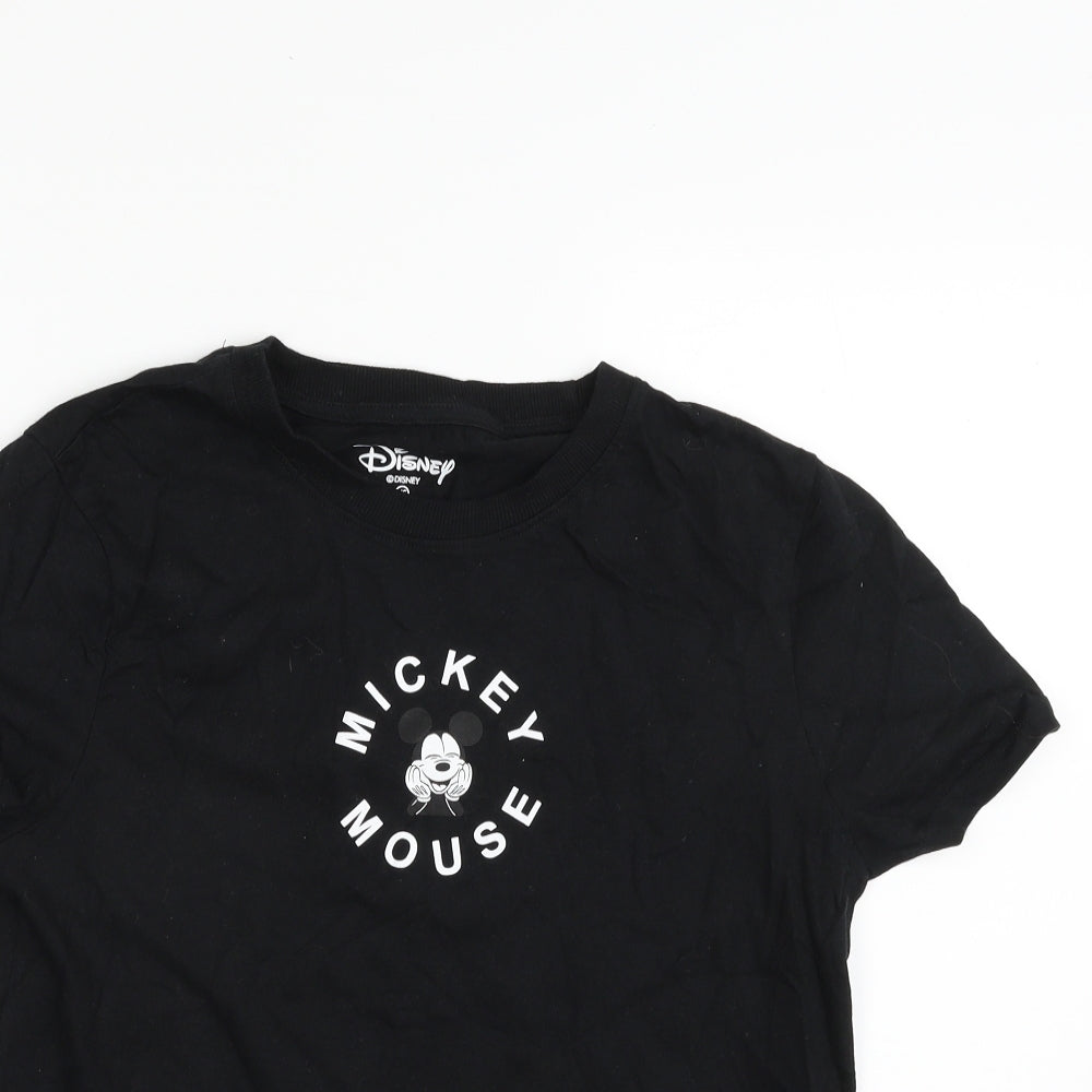 Primark Womens Black  100% Cotton Basic T-Shirt Size 6 Crew Neck - Mickey Mouse