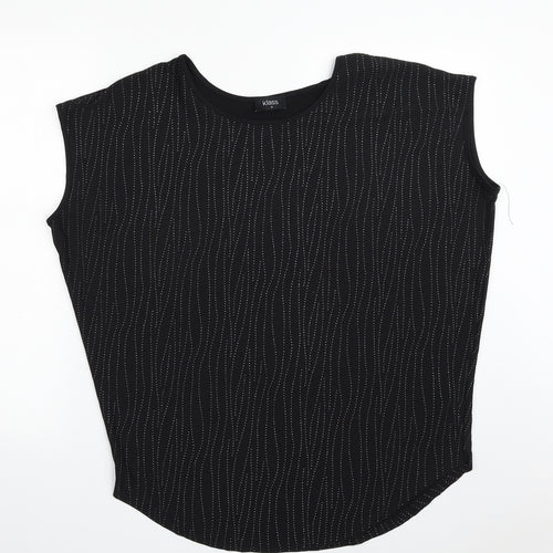 Klass Womens Black Striped Polyester Basic Blouse Size M Boat Neck