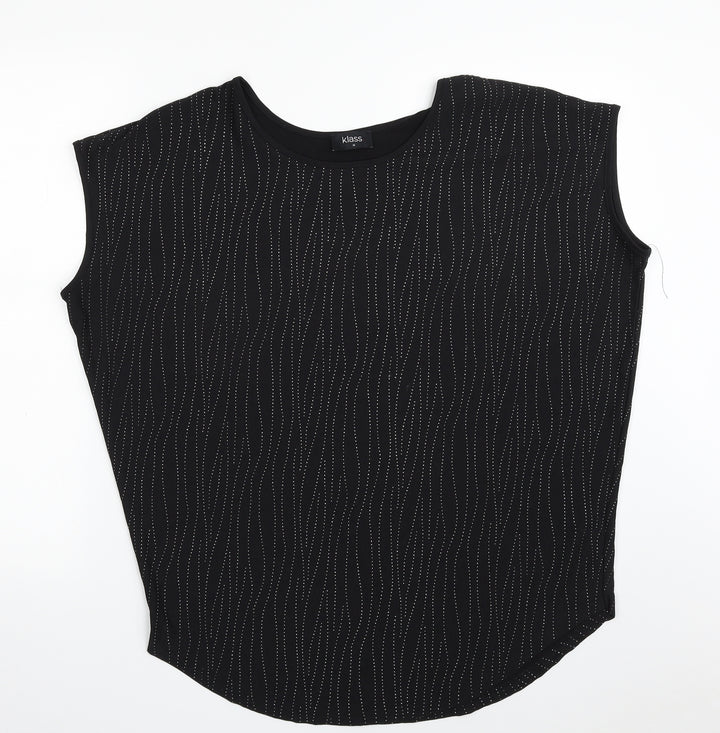 Klass Womens Black Striped Polyester Basic Blouse Size M Boat Neck