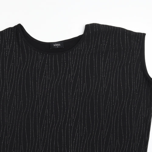 Klass Womens Black Striped Polyester Basic Blouse Size M Boat Neck