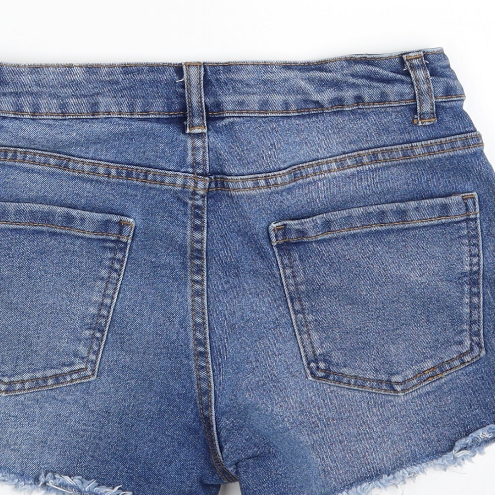 Denim & Co. Womens Blue  Cotton Hot Pants Shorts Size 8 L3 in Slim Zip