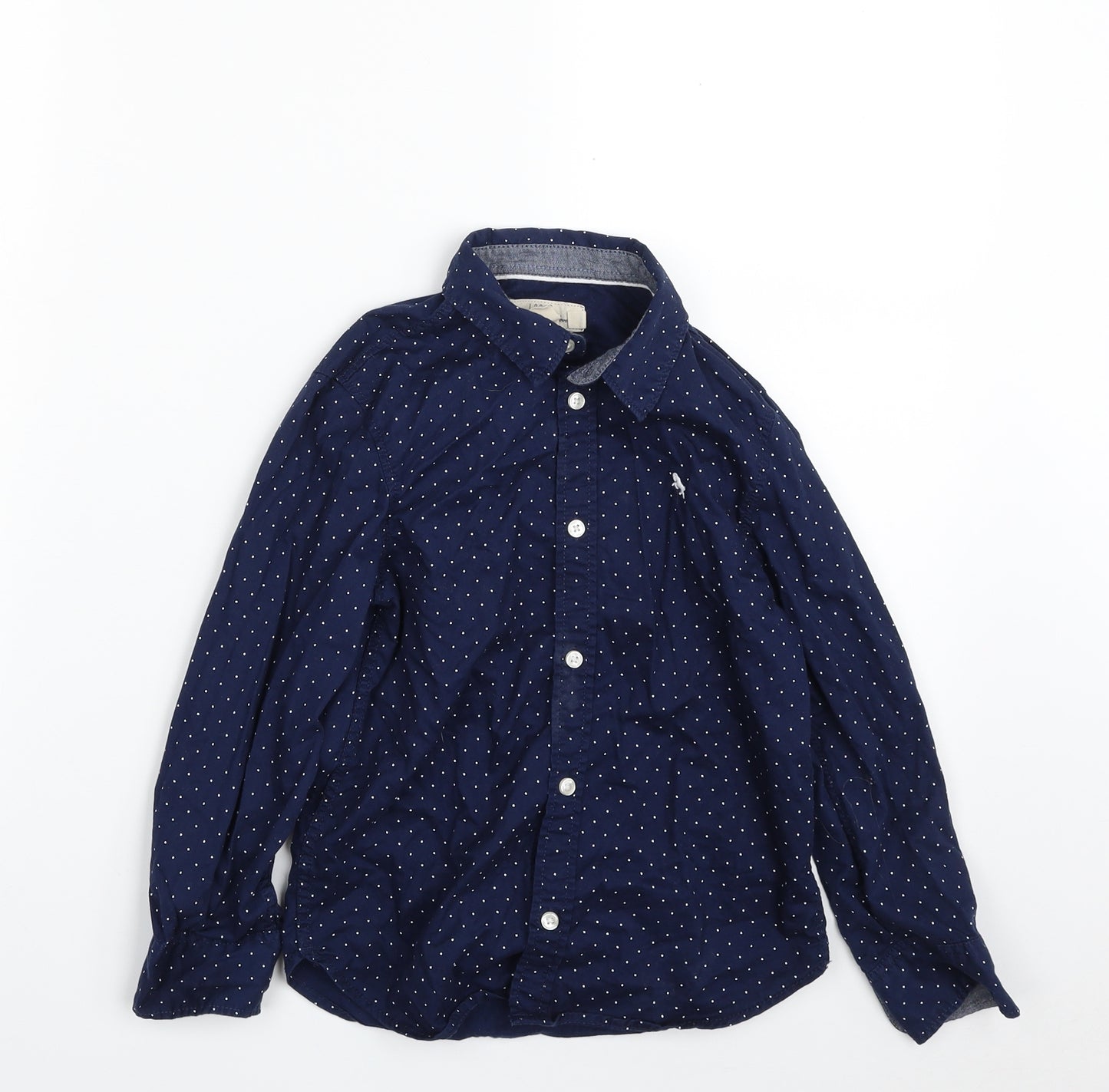 H&M Boys Blue Spotted 100% Cotton Basic Button-Up Size 6-7 Years Collared Button