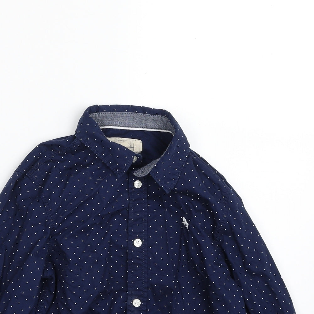 H&M Boys Blue Spotted 100% Cotton Basic Button-Up Size 6-7 Years Collared Button