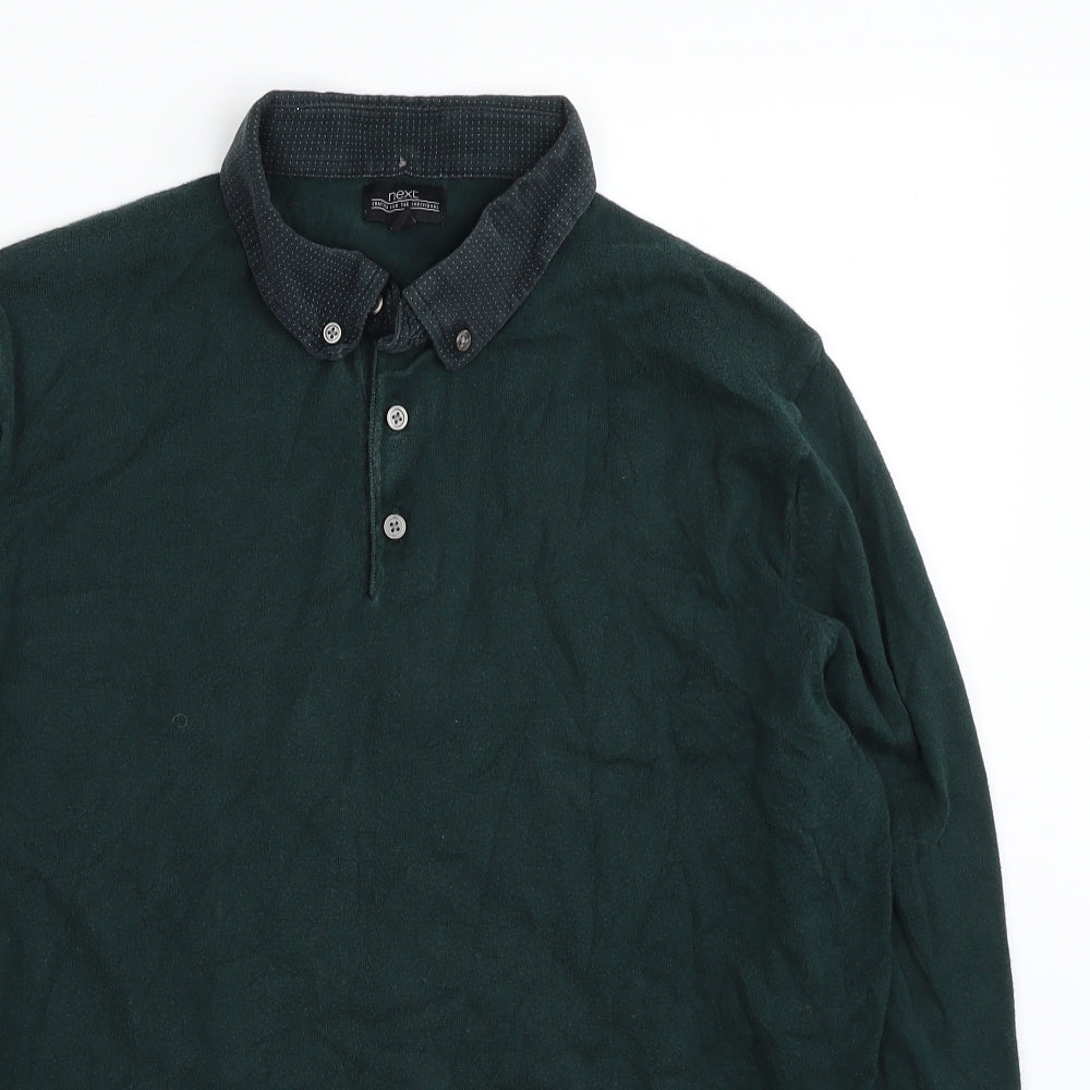 NEXT Mens Green Collared  Cotton Pullover Jumper Size L