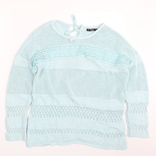 Dunnes Stores Womens Blue Boat Neck  Cotton Pullover Jumper Size L   - Tie