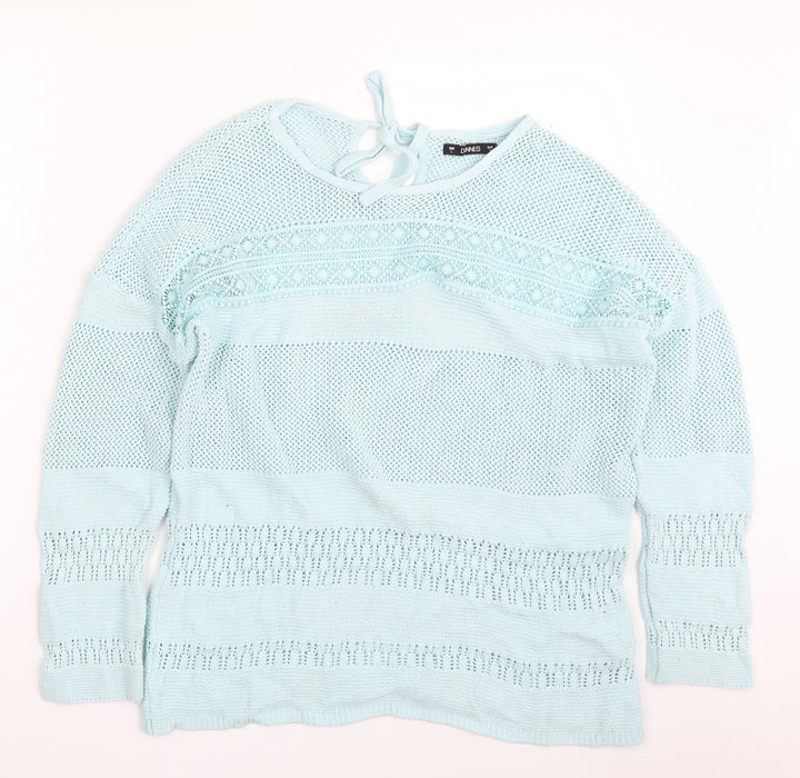 Dunnes Stores Womens Blue Boat Neck Cotton Pullover Jumper Size L - Tie