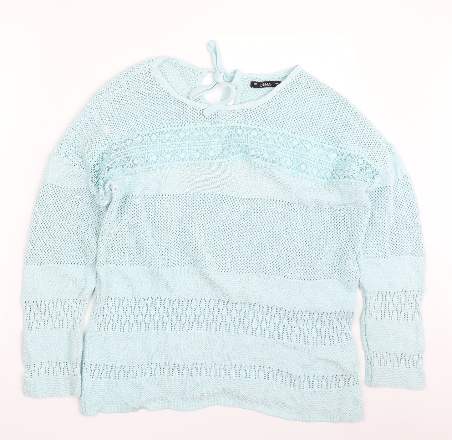 Dunnes Stores Womens Blue Boat Neck  Cotton Pullover Jumper Size L   - Tie