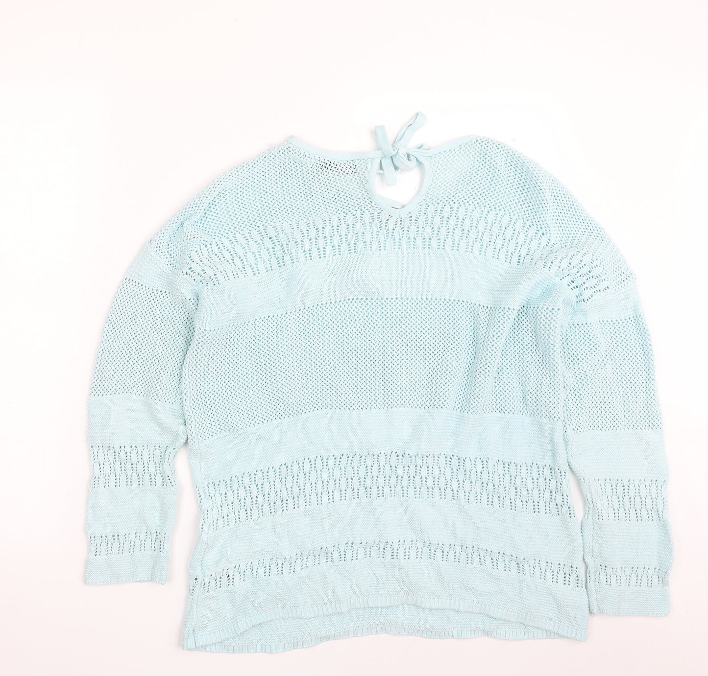 Dunnes Stores Womens Blue Boat Neck  Cotton Pullover Jumper Size L   - Tie