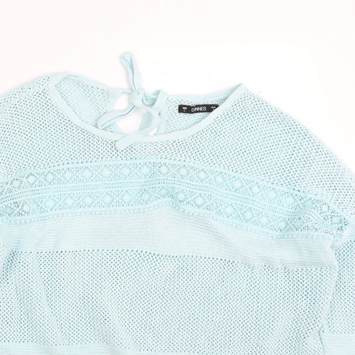 Dunnes Stores Womens Blue Boat Neck  Cotton Pullover Jumper Size L   - Tie