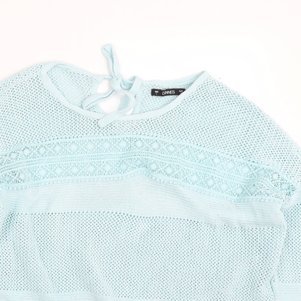 Dunnes Stores Womens Blue Boat Neck  Cotton Pullover Jumper Size L   - Tie