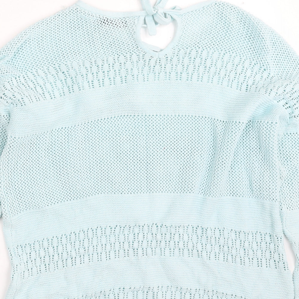 Dunnes Stores Womens Blue Boat Neck  Cotton Pullover Jumper Size L   - Tie