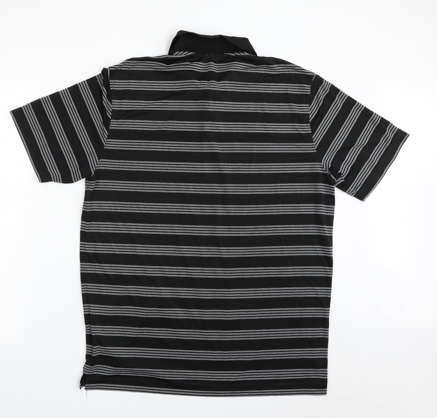 Nike Mens Black Striped 100% Polyester  Polo Size L Collared Button