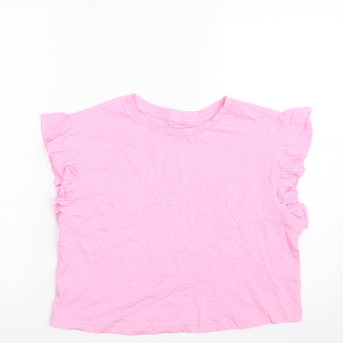 Dunnes Stores Womens Pink  100% Cotton Cropped T-Shirt Size S Crew Neck