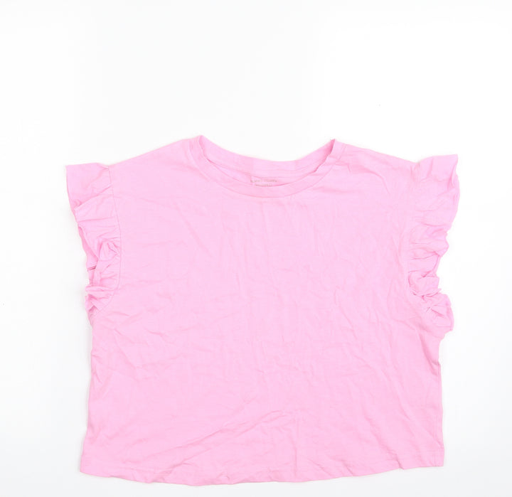 Dunnes Stores Womens Pink 100% Cotton Cropped T-Shirt Size S Crew Neck